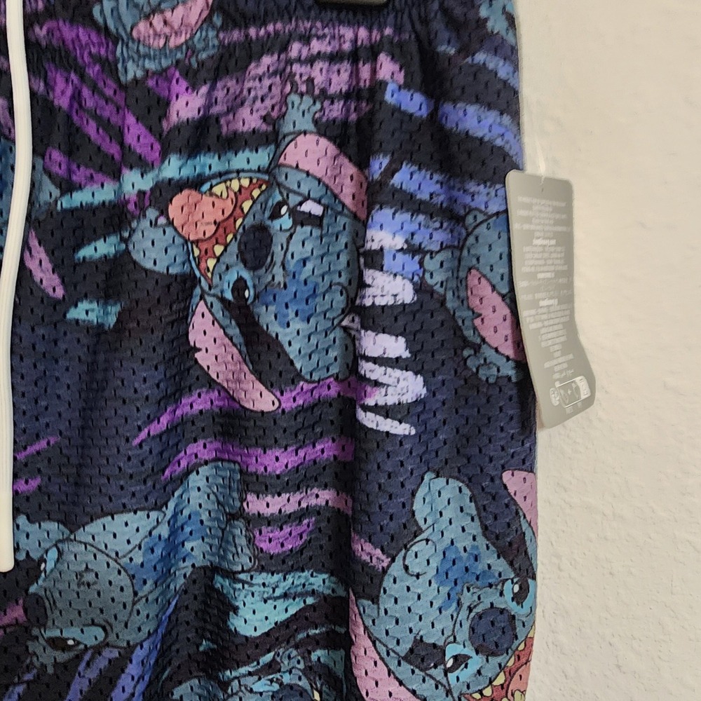 Disney Stitch Mesh Athletic Shorts Tropical Print Elastic Waist Drawstring - Picture 3 of 6